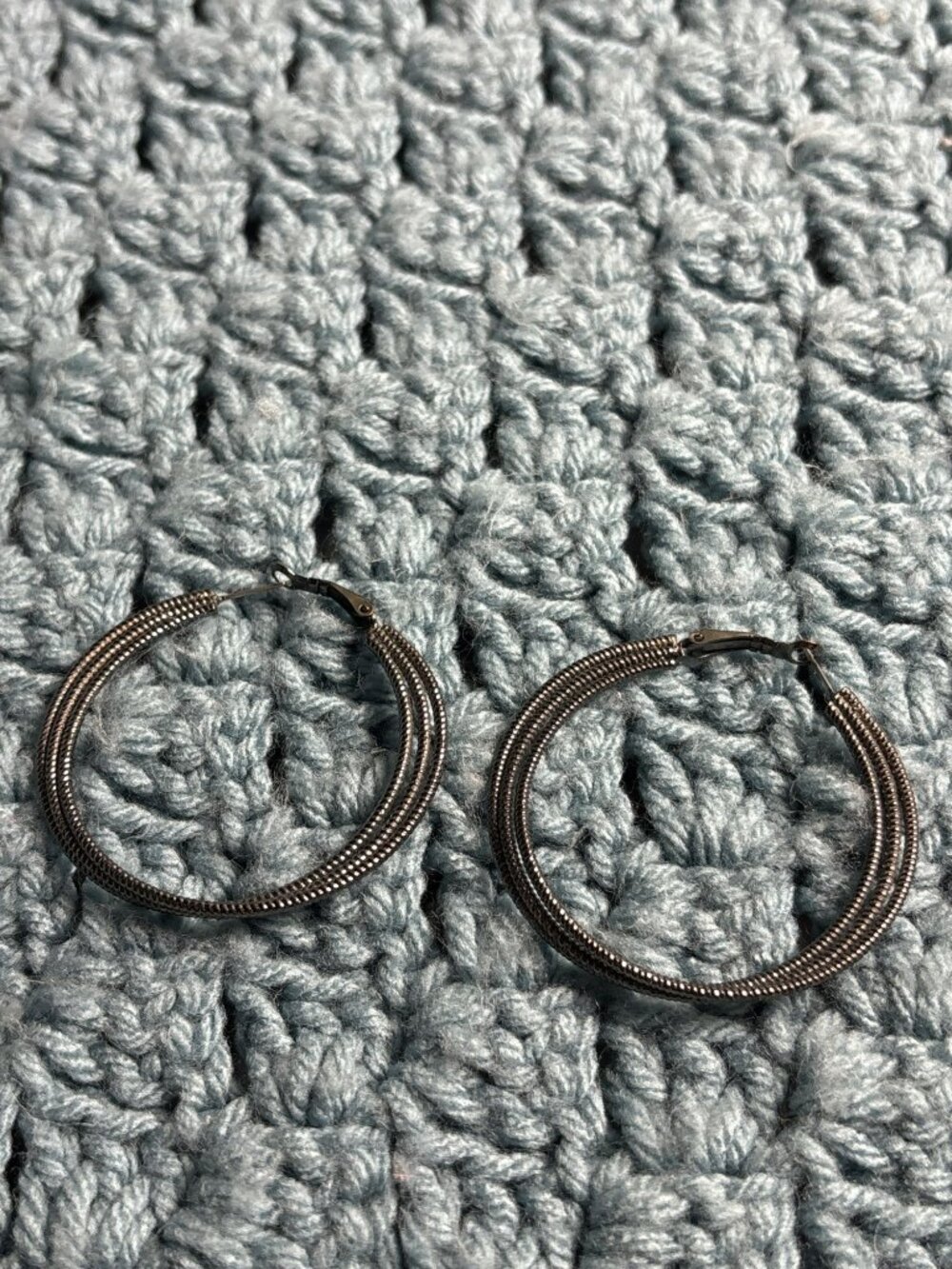 Gunmetal Textured Twisted Hoop Earrings 2 inches